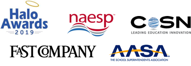 Halo awards Fast Company, NAESP, AASA, COSN logos